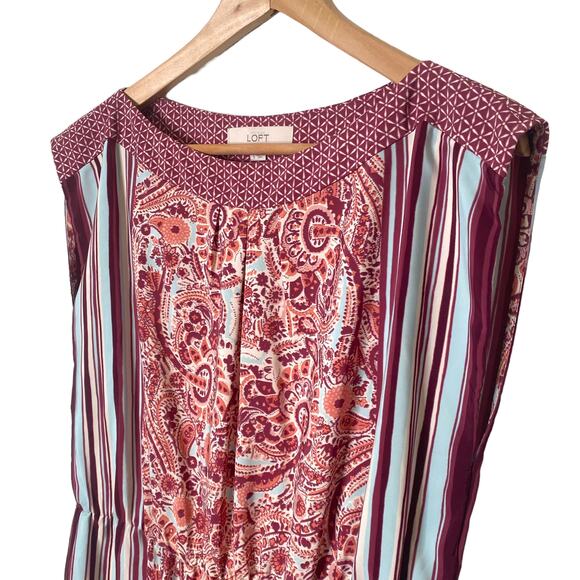 Loft Sleeveless Paisley and Stripes Dress with Cinched Waist Size S - Picture 5 of 10